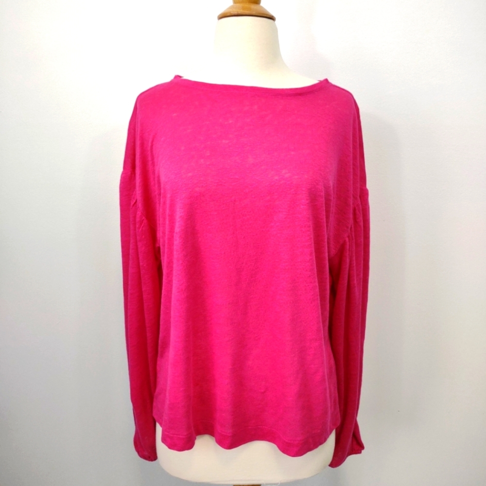 Ann Taylor Linen Blouse Women's size Medium Loose Fit Dark Pink